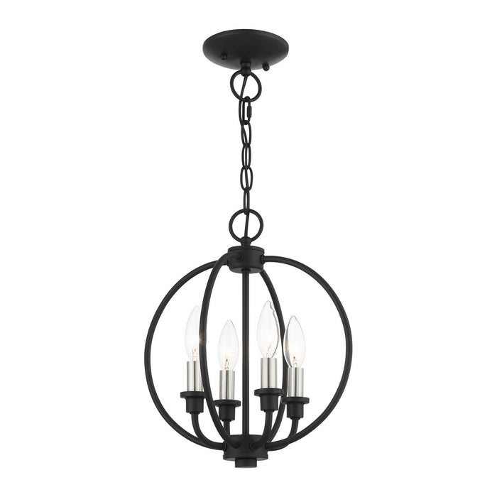 Livex Lighting 4664-04 Four Light Convertible Semi Flush/Chandelier, Black w/ Brushed Nickels