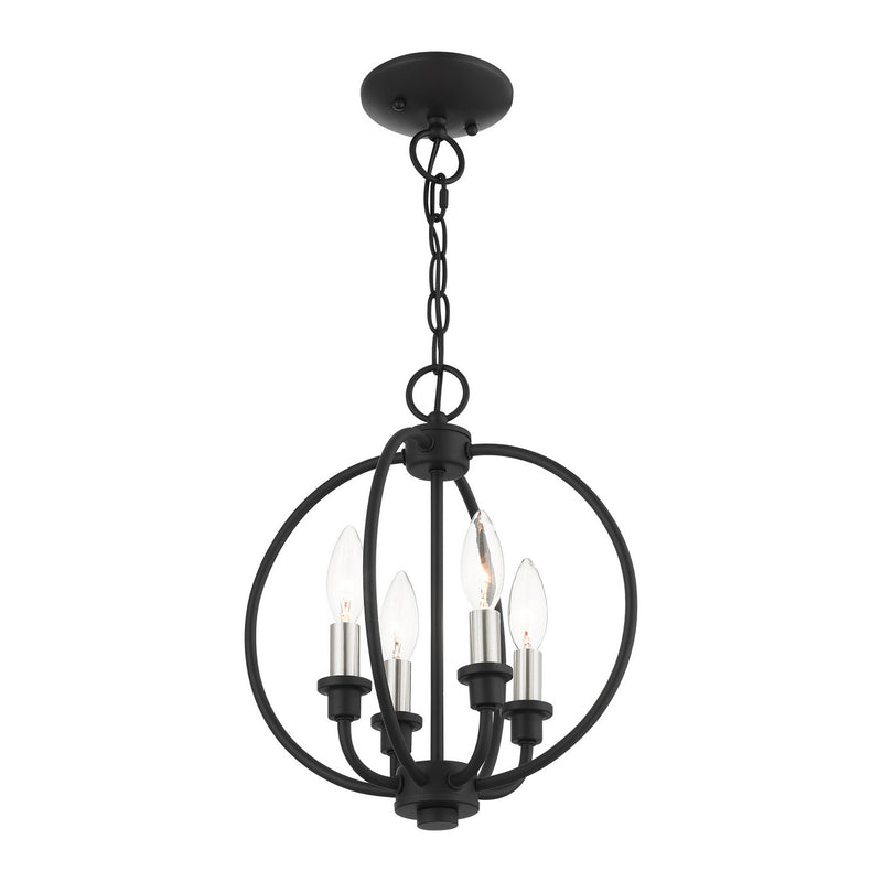 Livex Lighting 4664-04 Four Light Convertible Semi Flush/Chandelier, Black w/ Brushed Nickels