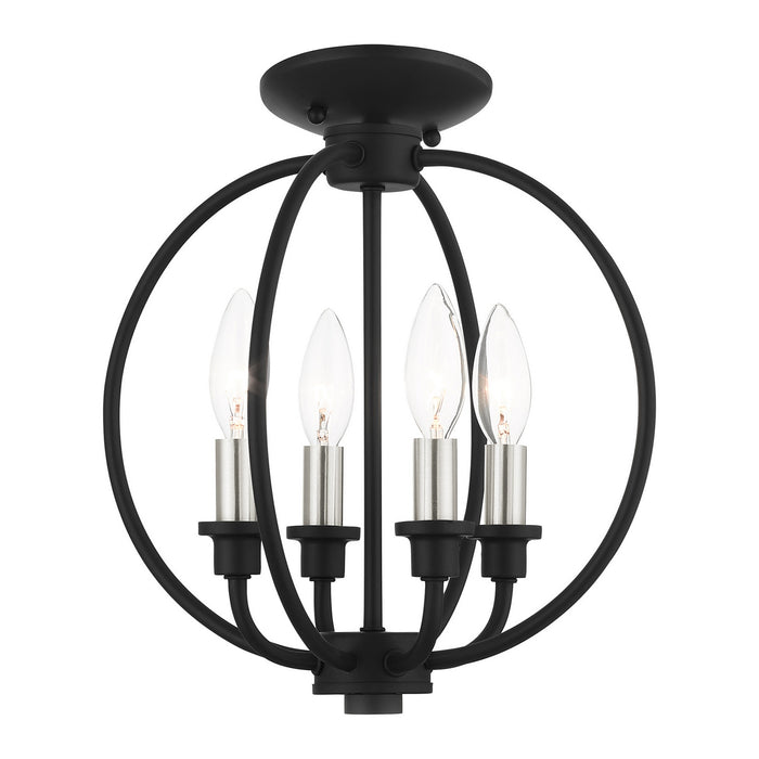 Livex Lighting 4664-04 Four Light Convertible Semi Flush/Chandelier, Black w/ Brushed Nickels