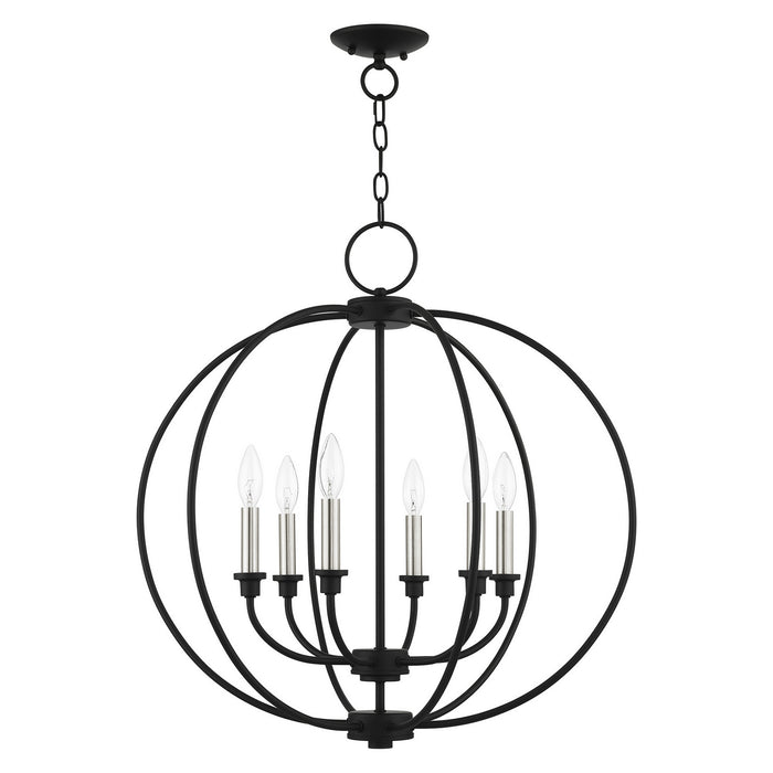 Livex Lighting 4666-04 Six Light Chandelier, Black w/ Brushed Nickels