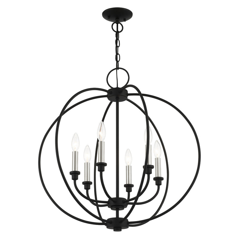Livex Lighting 4666-04 Six Light Chandelier, Black w/ Brushed Nickels