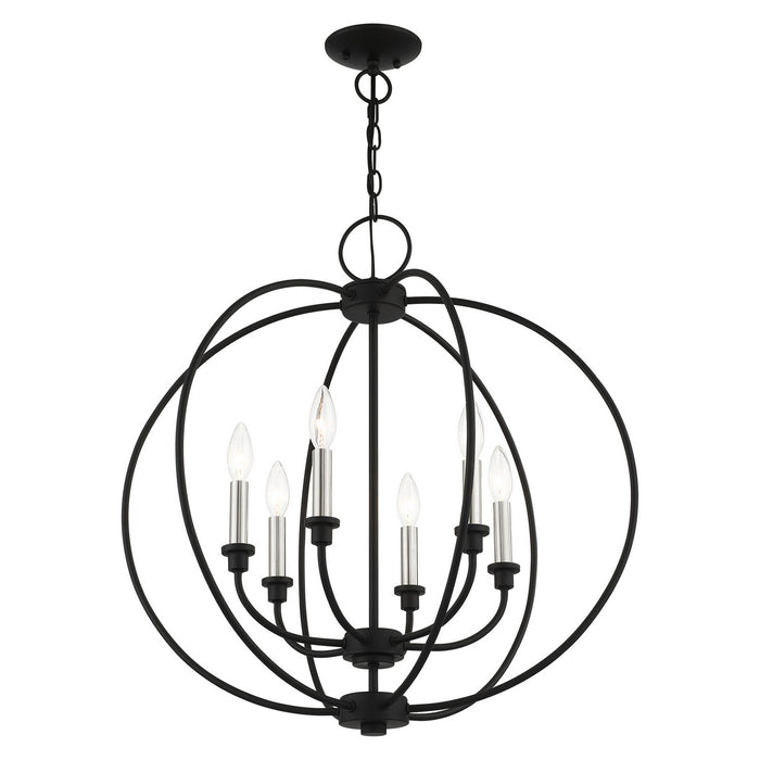 Livex Lighting 4666-04 Six Light Chandelier, Black w/ Brushed Nickels