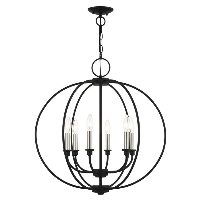 Livex Lighting 4666-04 Six Light Chandelier, Black w/ Brushed Nickels