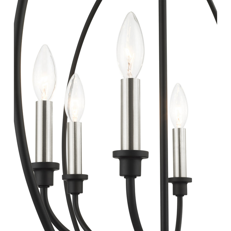 Livex Lighting 4666-04 Six Light Chandelier, Black w/ Brushed Nickels