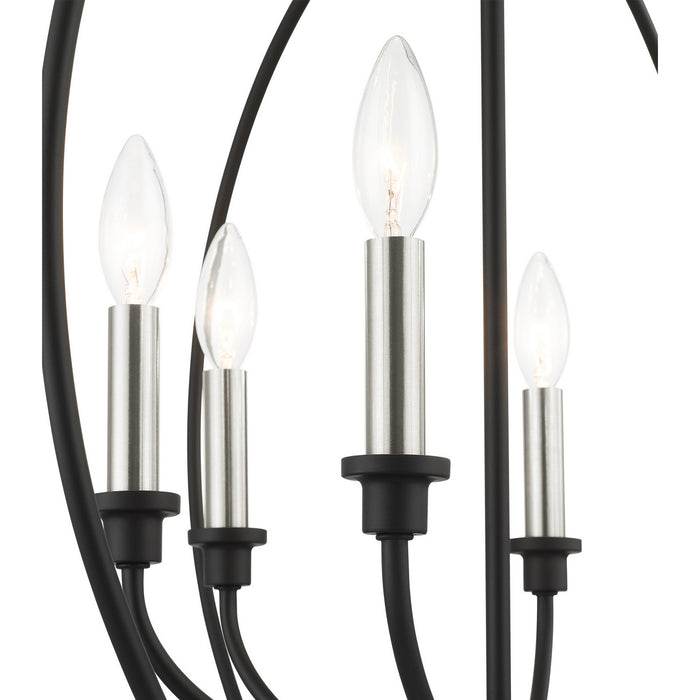 Livex Lighting 4666-04 Six Light Chandelier, Black w/ Brushed Nickels