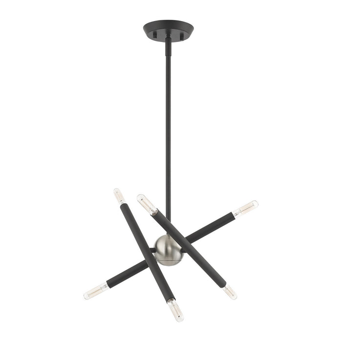 Livex Lighting 46773-76 Six Light Chandelier, Scandinavian Gray w/ Brushed Nickels