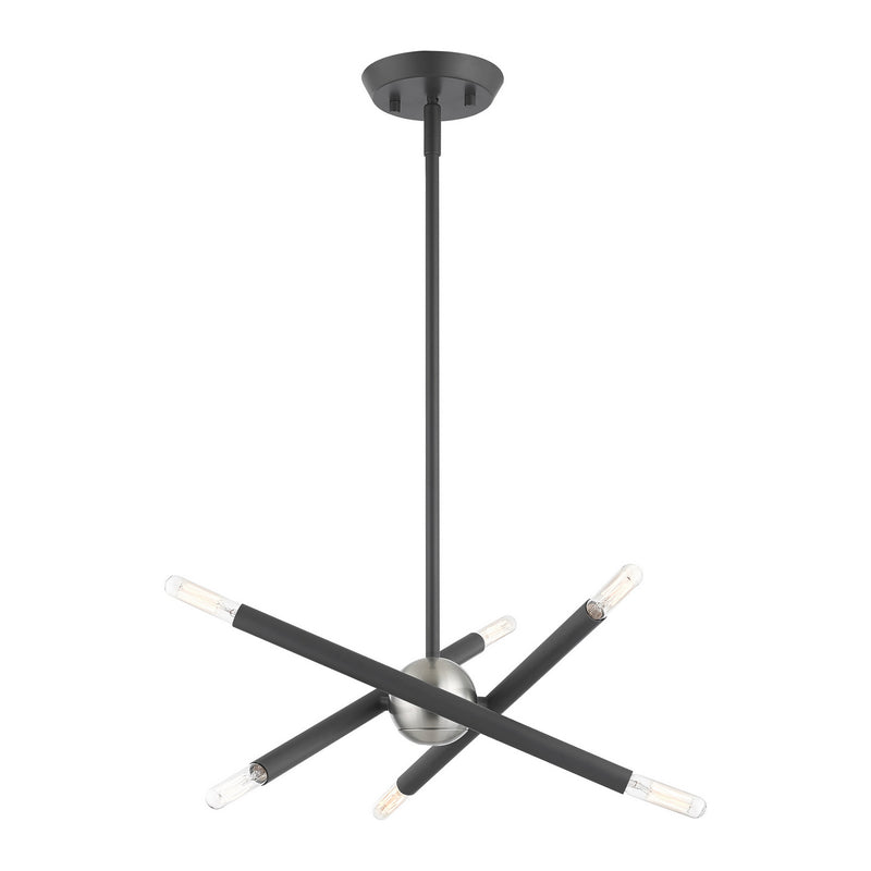 Livex Lighting 46773-76 Six Light Chandelier, Scandinavian Gray w/ Brushed Nickels