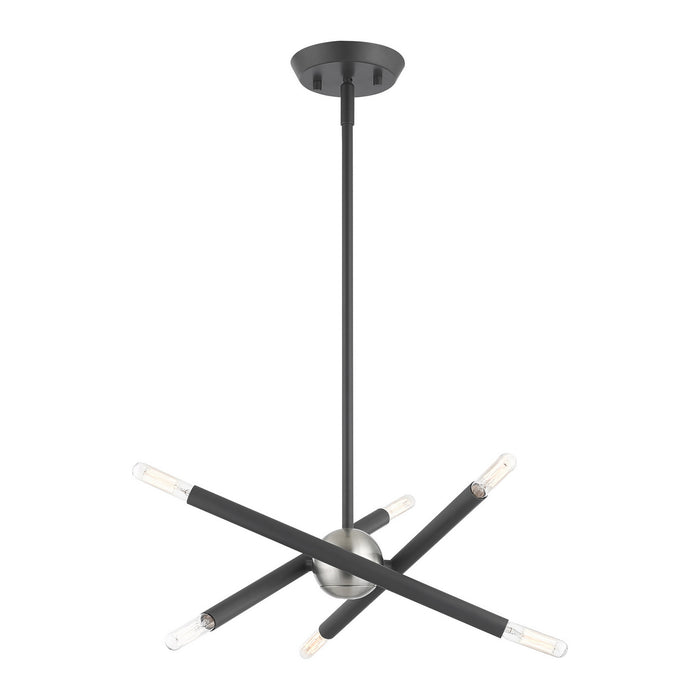 Livex Lighting 46773-76 Six Light Chandelier, Scandinavian Gray w/ Brushed Nickels