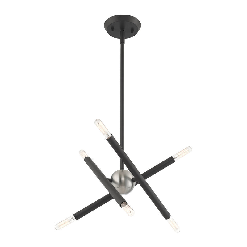 Livex Lighting 46773-76 Six Light Chandelier, Scandinavian Gray w/ Brushed Nickels