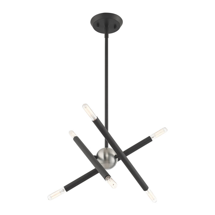 Livex Lighting 46773-76 Six Light Chandelier, Scandinavian Gray w/ Brushed Nickels