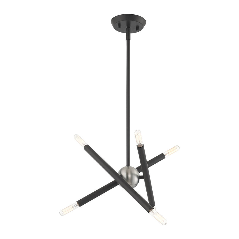 Livex Lighting 46773-76 Six Light Chandelier, Scandinavian Gray w/ Brushed Nickels