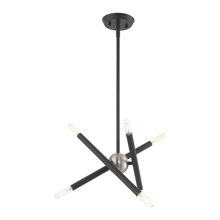 Livex Lighting 46773-76 Six Light Chandelier, Scandinavian Gray w/ Brushed Nickels