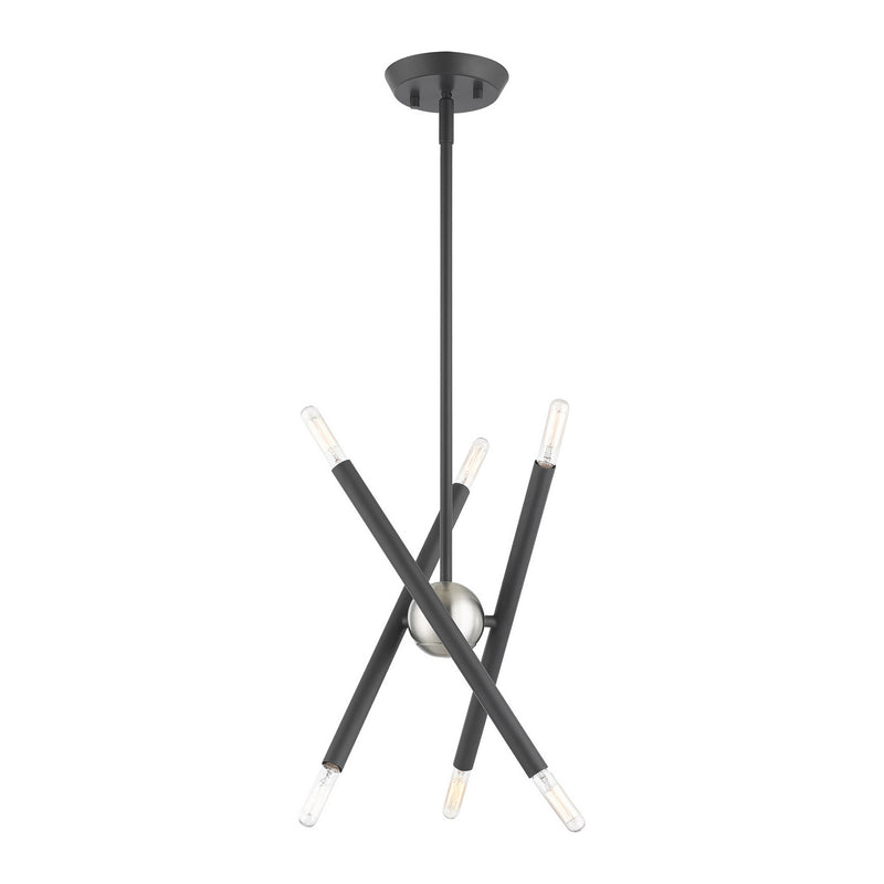 Livex Lighting 46773-76 Six Light Chandelier, Scandinavian Gray w/ Brushed Nickels