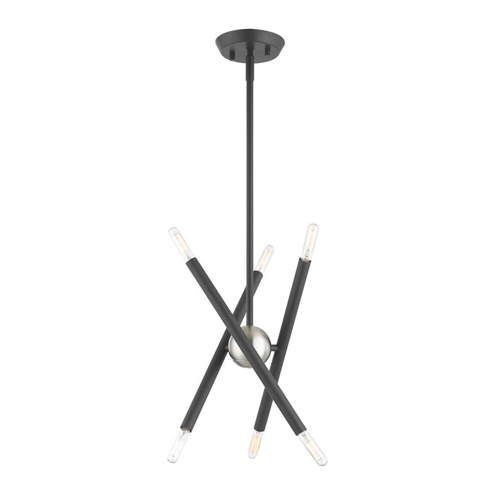 Livex Lighting 46773-76 Six Light Chandelier, Scandinavian Gray w/ Brushed Nickels
