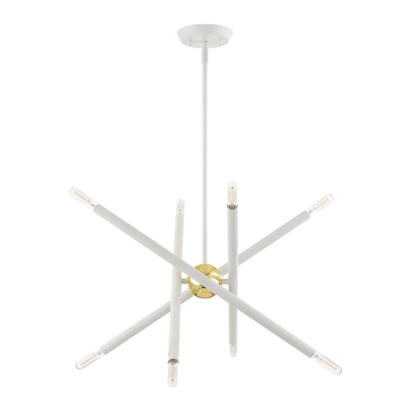 Livex Lighting 46774-03 Eight Light Chandelier, White w/ Polished Brasss