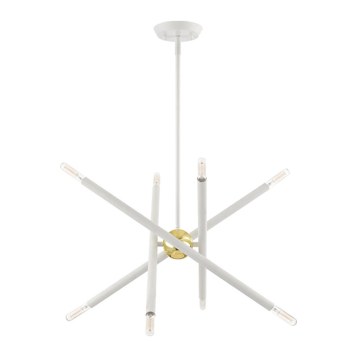 Livex Lighting 46774-03 Eight Light Chandelier, White w/ Polished Brasss