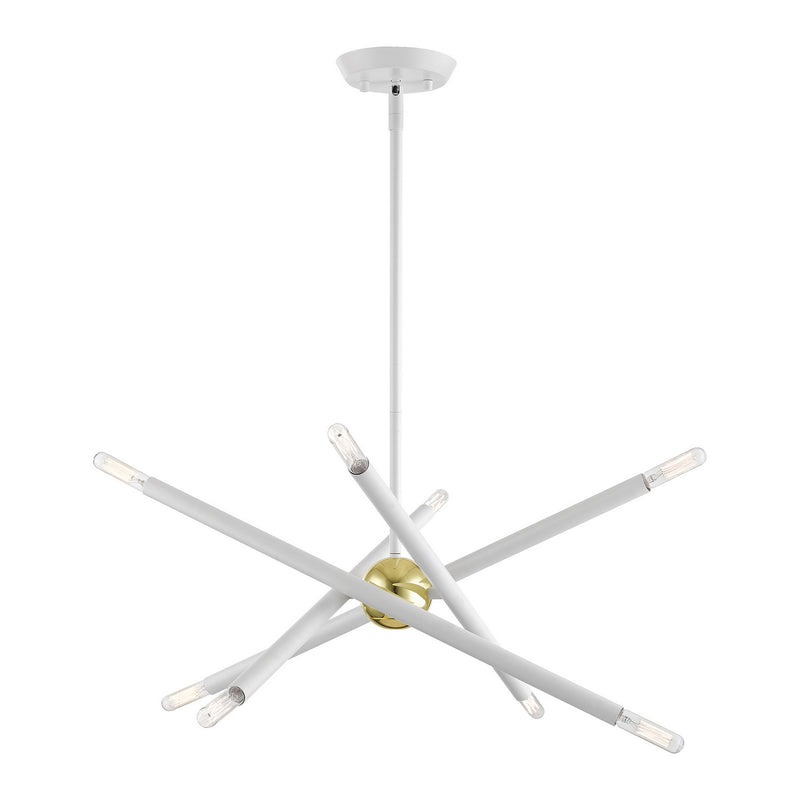Livex Lighting 46774-03 Eight Light Chandelier, White w/ Polished Brasss