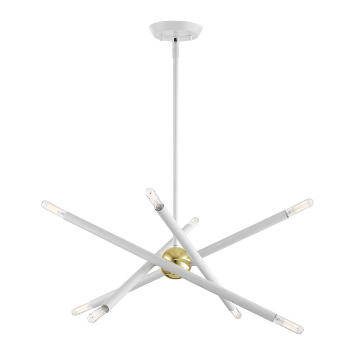 Livex Lighting 46774-03 Eight Light Chandelier, White w/ Polished Brasss