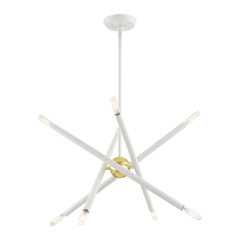 Livex Lighting 46774-03 Eight Light Chandelier, White w/ Polished Brasss