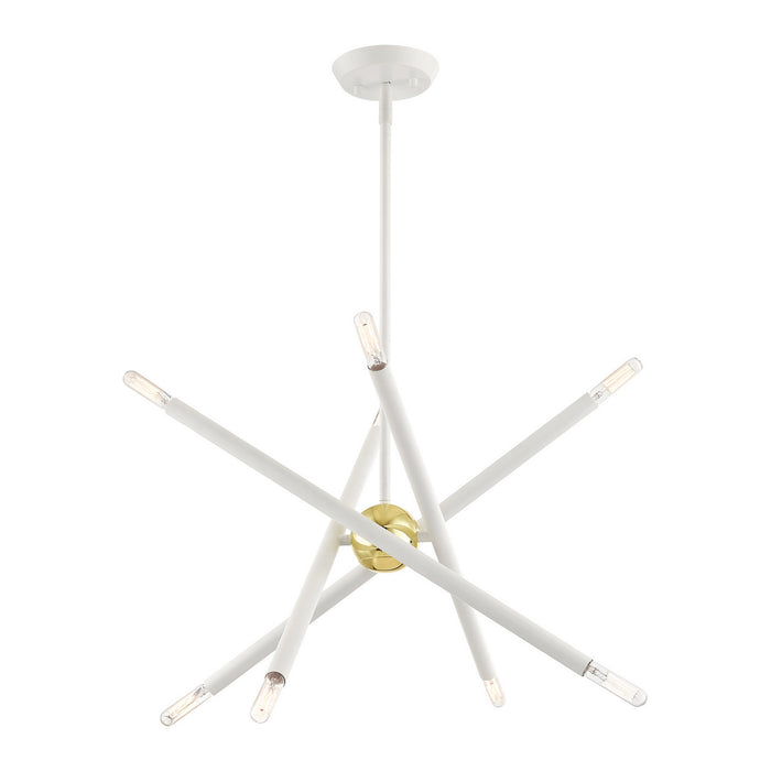Livex Lighting 46774-03 Eight Light Chandelier, White w/ Polished Brasss
