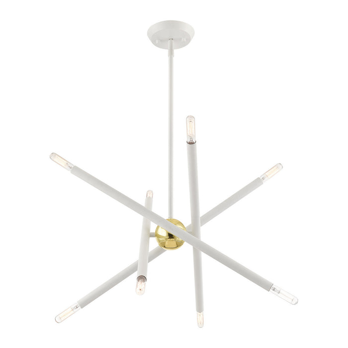Livex Lighting 46774-03 Eight Light Chandelier, White w/ Polished Brasss