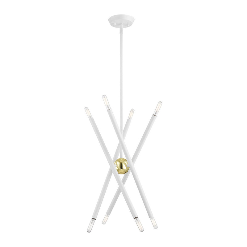 Livex Lighting 46774-03 Eight Light Chandelier, White w/ Polished Brasss