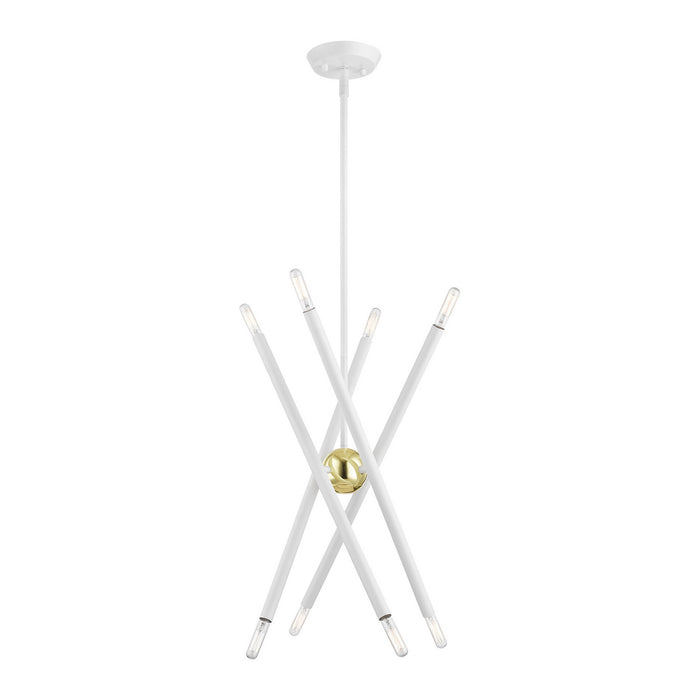 Livex Lighting 46774-03 Eight Light Chandelier, White w/ Polished Brasss