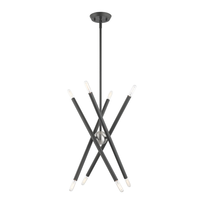 Livex Lighting 46774-76 Eight Light Chandelier, Scandinavian Gray w/ Brushed Nickels
