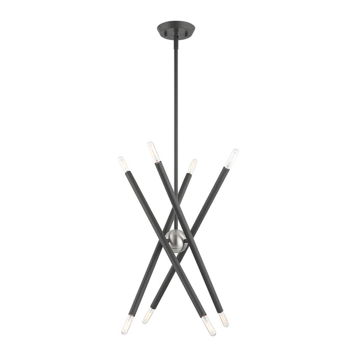 Livex Lighting 46774-76 Eight Light Chandelier, Scandinavian Gray w/ Brushed Nickels