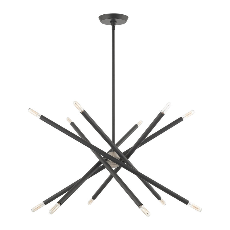 Livex Lighting 46776-76 12 Light Chandelier, Scandinavian Gray w/ Brushed Nickels