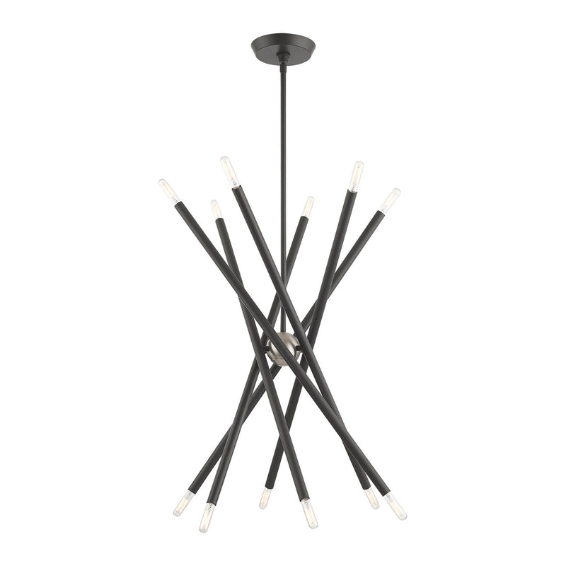Livex Lighting 46776-76 12 Light Chandelier, Scandinavian Gray w/ Brushed Nickels