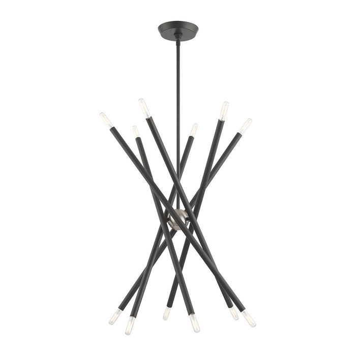 Livex Lighting 46776-76 12 Light Chandelier, Scandinavian Gray w/ Brushed Nickels