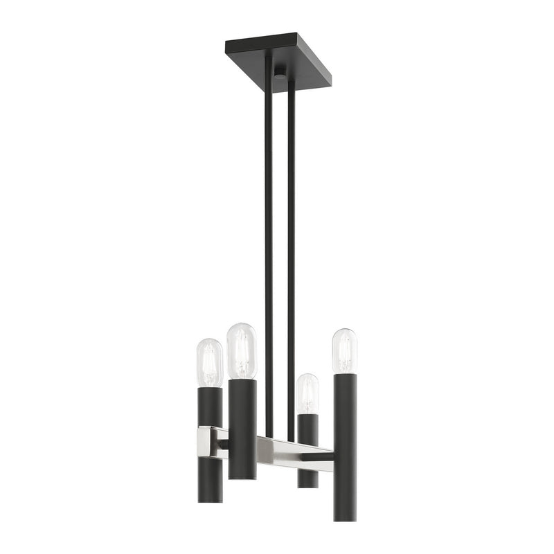 Livex Lighting 46864-76 Four Light Chandelier, Scandinavian Gray w/ Brushed Nickels