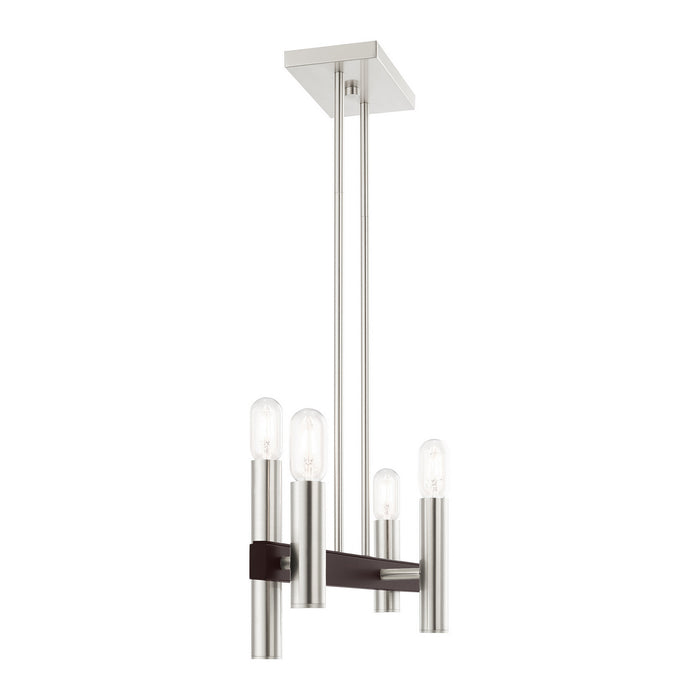Livex Lighting 46864-91 Four Light Chandelier, Brushed Nickel w/ Bronzes