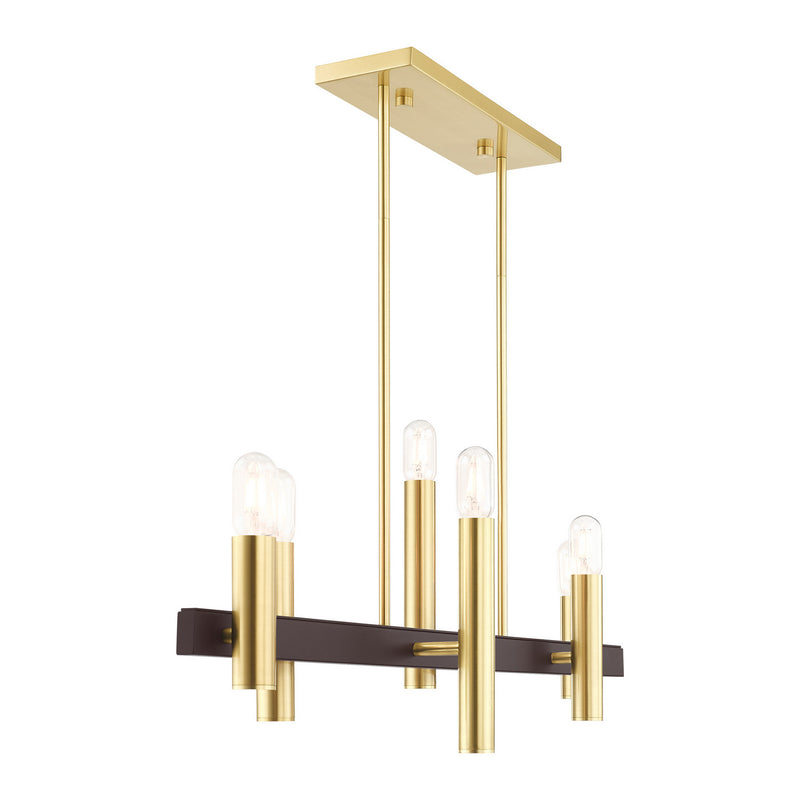 Livex Lighting 46866-12 Six Light Chandelier, Satin Brass w/ Bronzes