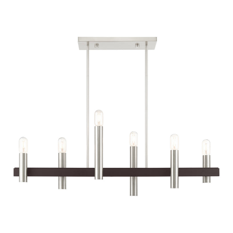 Livex Lighting 46866-91 Six Light Chandelier, Brushed Nickel w/ Bronzes