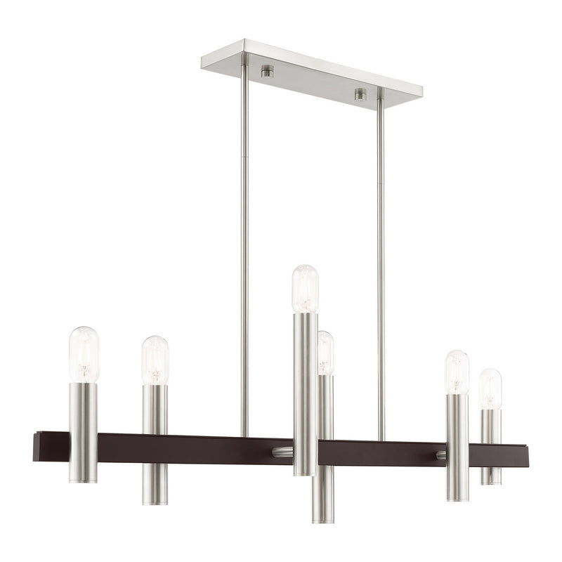 Livex Lighting 46866-91 Six Light Chandelier, Brushed Nickel w/ Bronzes