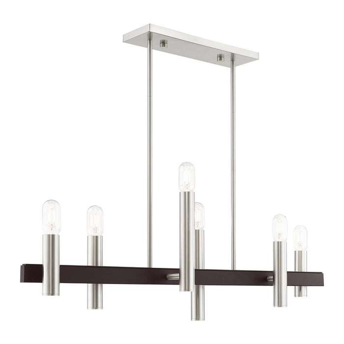 Livex Lighting 46866-91 Six Light Chandelier, Brushed Nickel w/ Bronzes