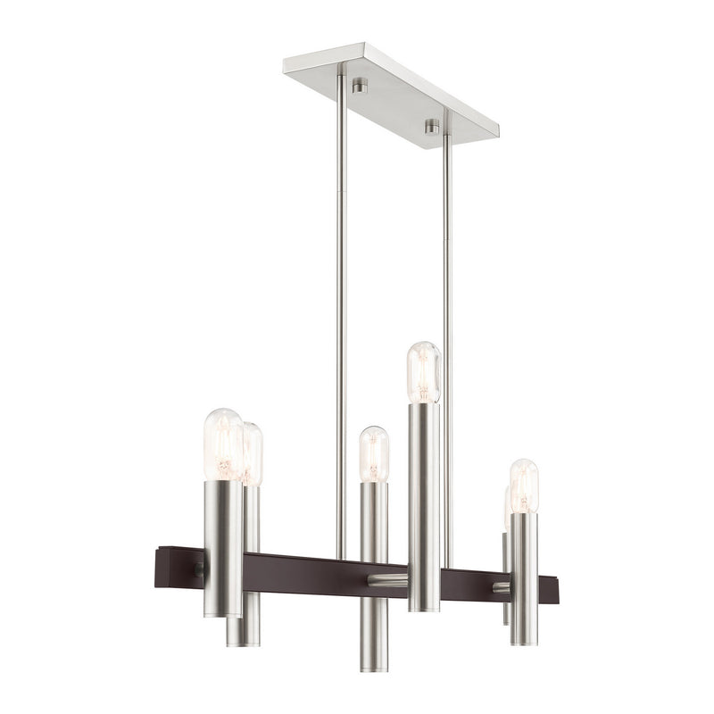 Livex Lighting 46866-91 Six Light Chandelier, Brushed Nickel w/ Bronzes