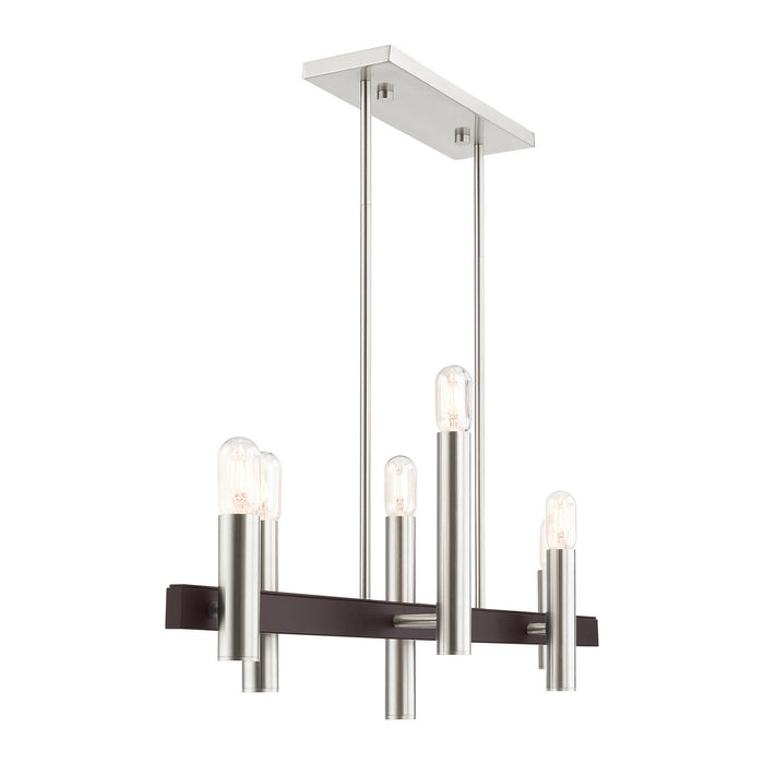 Livex Lighting 46866-91 Six Light Chandelier, Brushed Nickel w/ Bronzes