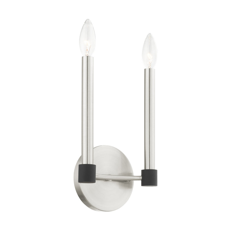 Livex Lighting 46882-91 Two Light Wall Sconce, Brushed Nickel w/ Blacks
