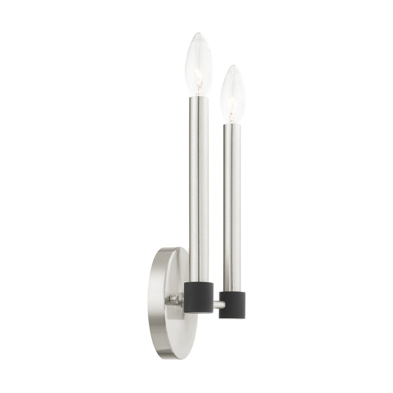 Livex Lighting 46882-91 Two Light Wall Sconce, Brushed Nickel w/ Blacks