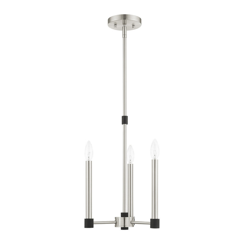 Livex Lighting 46883-91 Three Light Chandelier, Brushed Nickel w/ Blacks