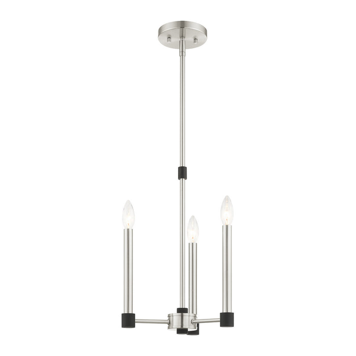 Livex Lighting 46883-91 Three Light Chandelier, Brushed Nickel w/ Blacks
