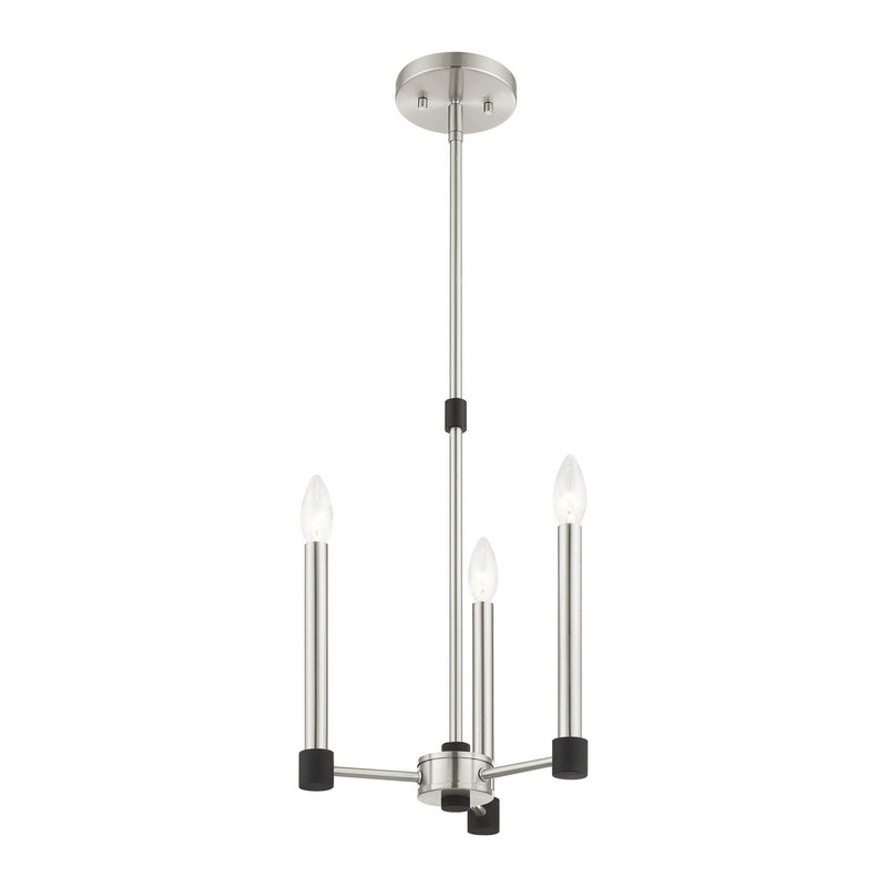 Livex Lighting 46883-91 Three Light Chandelier, Brushed Nickel w/ Blacks
