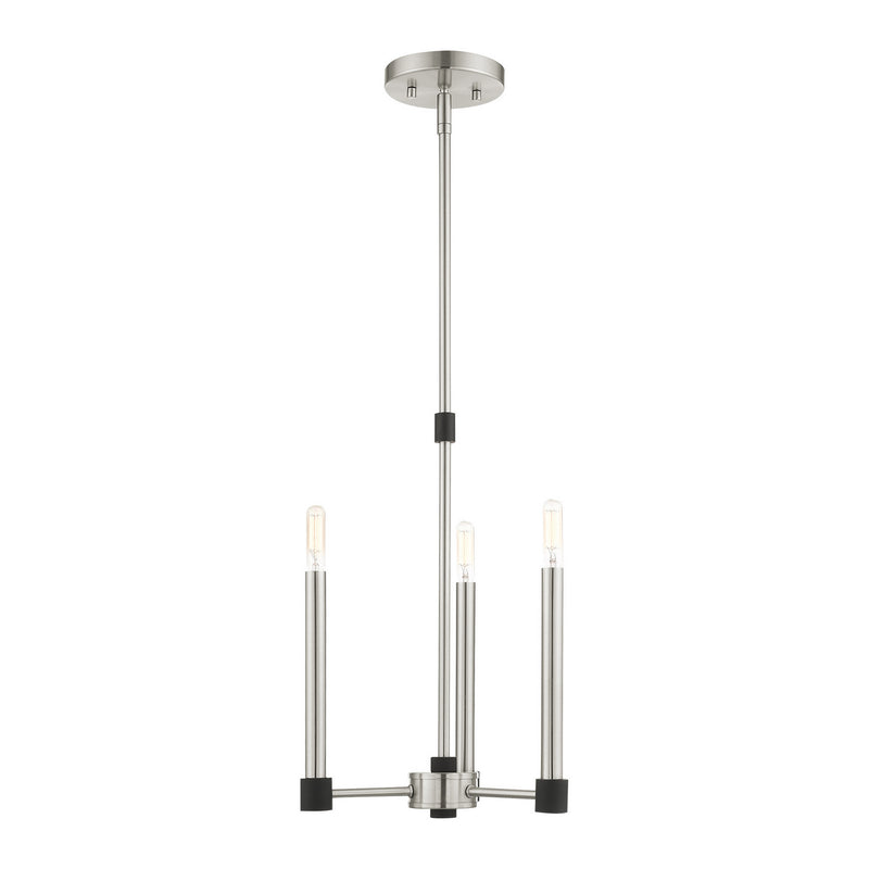 Livex Lighting 46883-91 Three Light Chandelier, Brushed Nickel w/ Blacks