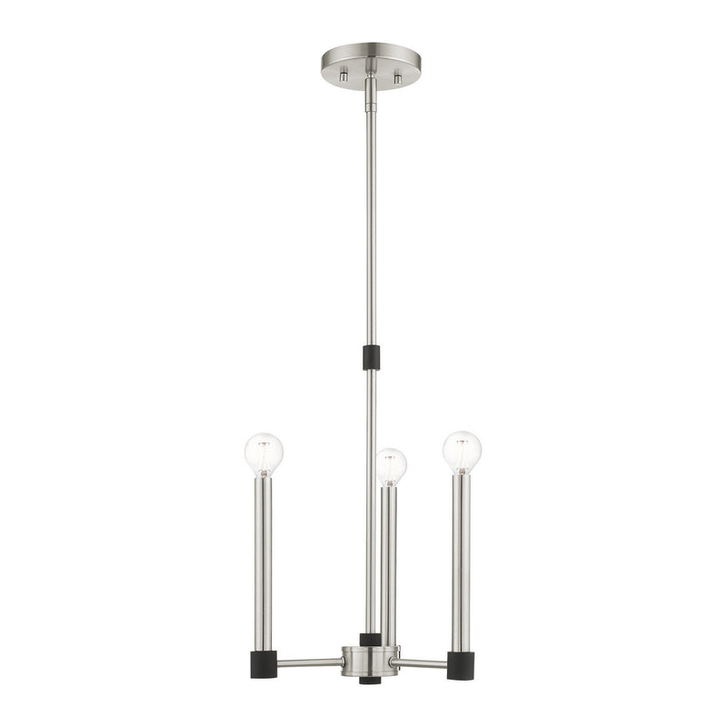 Livex Lighting 46883-91 Three Light Chandelier, Brushed Nickel w/ Blacks