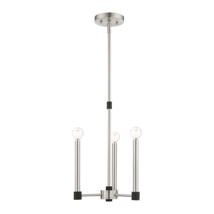 Livex Lighting 46883-91 Three Light Chandelier, Brushed Nickel w/ Blacks