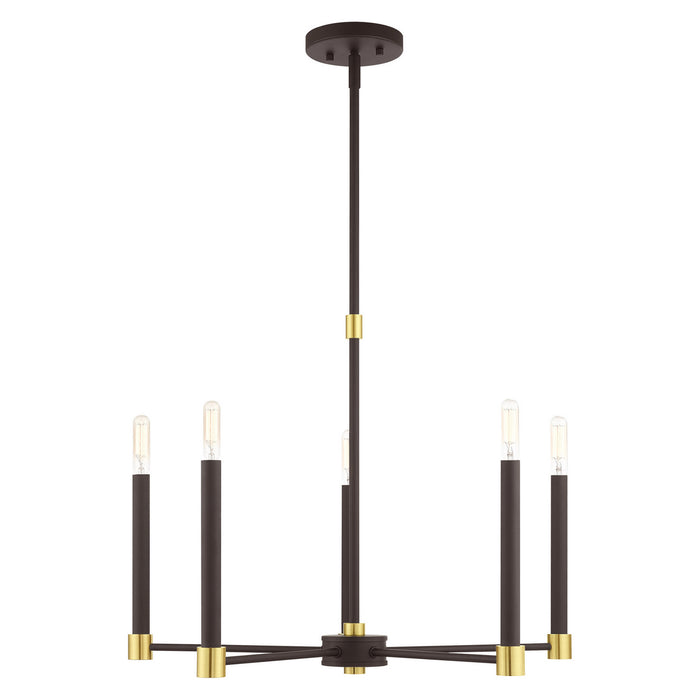 Livex Lighting 46885-07 Five Light Chandelier, Bronze w/ Satin Brasss