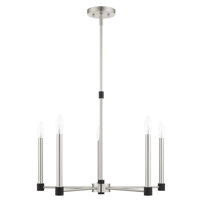 Livex Lighting 46885-91 Five Light Chandelier, Brushed Nickel w/ Blacks